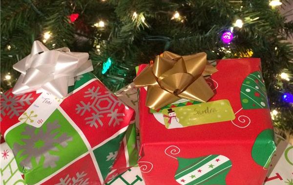 Christmas presents bows tree and lights