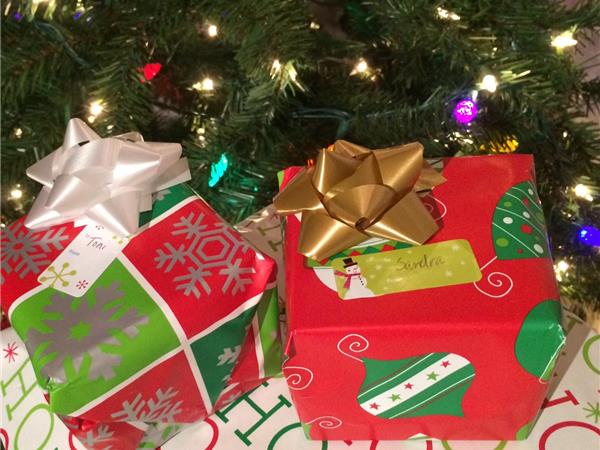 Christmas presents bows tree and lights